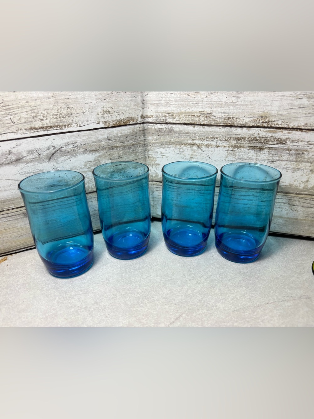 Set of 4 small vintage blue glass juice tumblers glasses